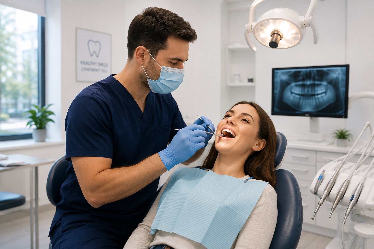Dentist treating patient