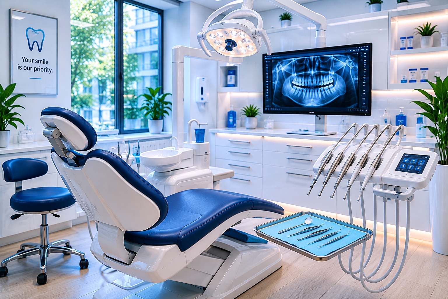 Dental treatment room with X-ray screen